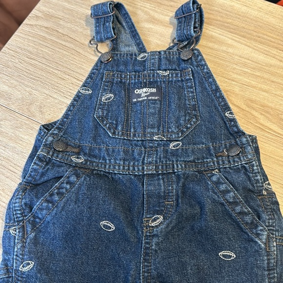 OshKosh B'gosh Blue Denim Overalls with Football Print 12 Months - Picture 2 of 6